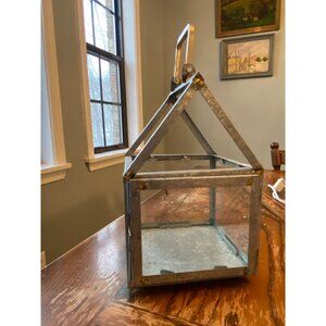 Glass & Metal Lantern Greenhouse Terrarium Hinged Door Rustic Farmhouse Decor 10